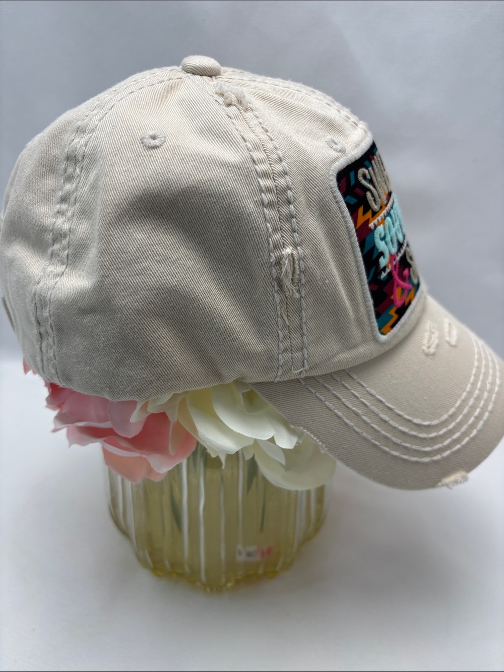 KBETHOS Women’s Vintage Style Cream Baseball Cap with Pastel Floral Accent - Picture 7 of 11